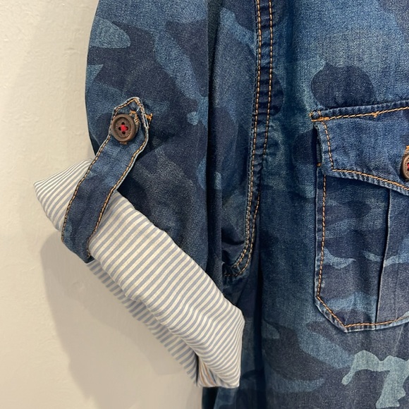 Scotch & Soda Men’s Size Medium Blue Camouflage Striped Short Sleeve Shirt - Picture 3 of 7